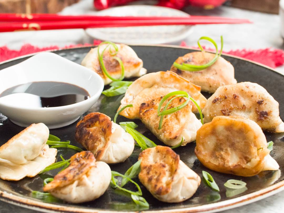 Juicy Pork & Chive Pan-Fried Dumplings - Cooking with Cocktail Rings