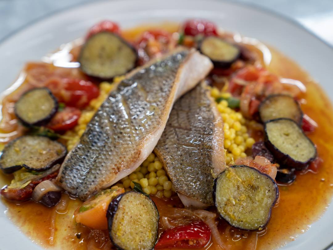 Sea Bass With Israeli Couscous From Ramsay In 10 Gordon Ramsay Com